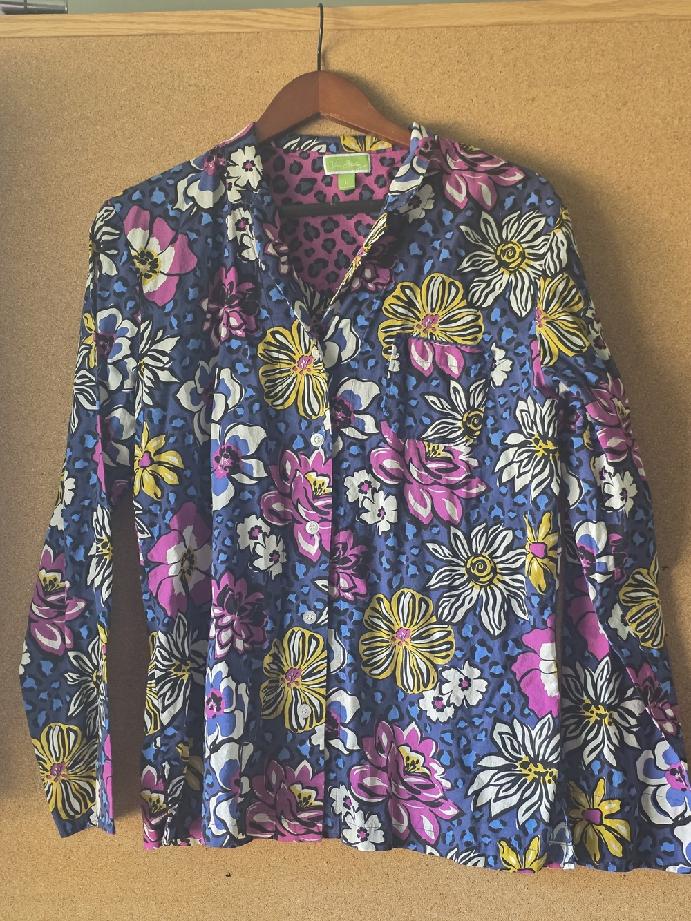 Vera Bradley Floral Button Down Shirt L 100% Cotton Layering